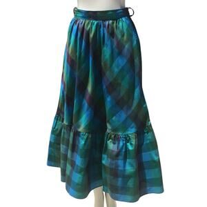 Green and Blue Plaid Satin Skirt